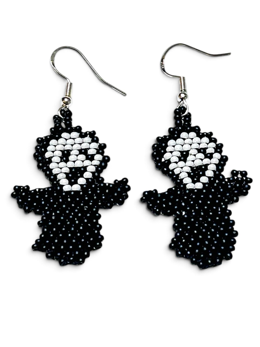 Handmade Miyuki Glass Seed Beaded Ghost Earrings In .925 Sterling Silver Hooks